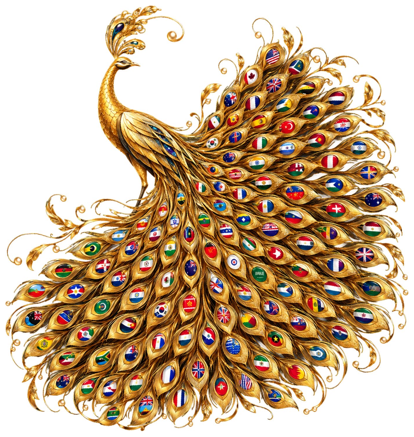 Peacock emblem representing international collaboration through Thai silk